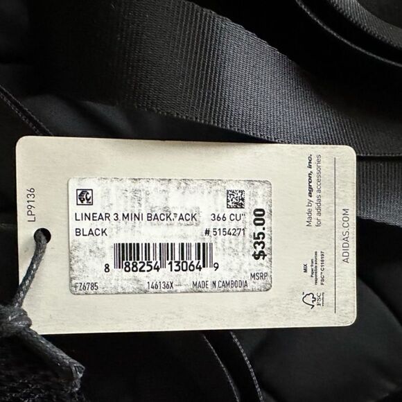 Adidas Black Mini Bag Linear 3 Mini Backpack Black Adidas Hologram Logo - Picture 6 of 6